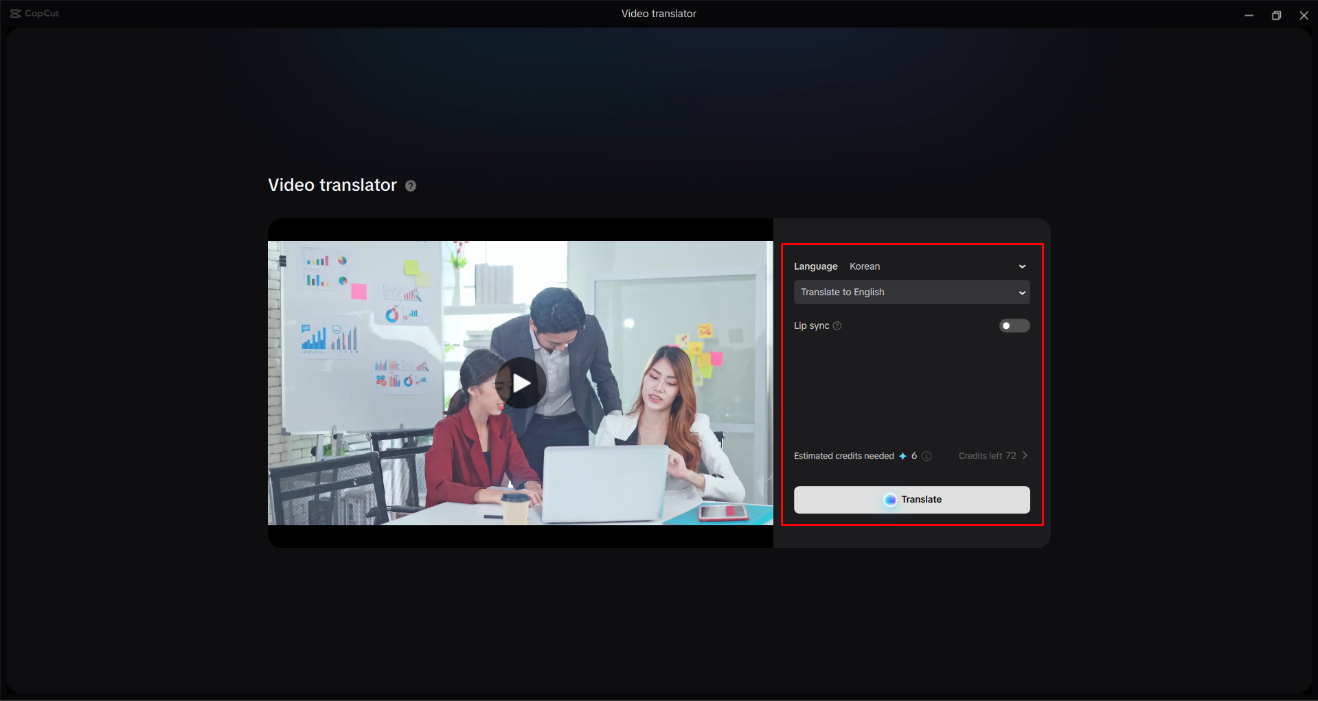 Translating a video with the CapCut desktop video editor