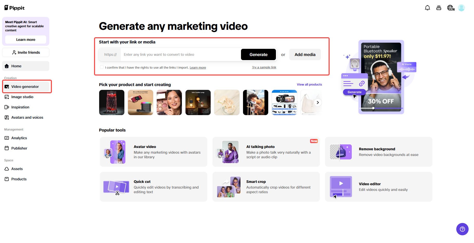 Video generator interface