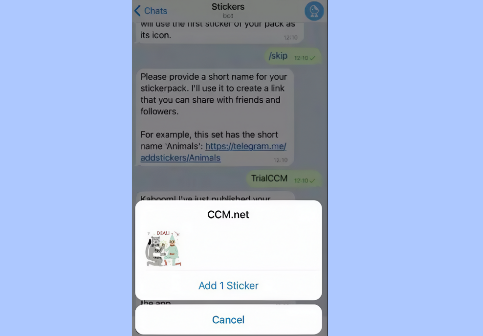 Add sticker pack from the link