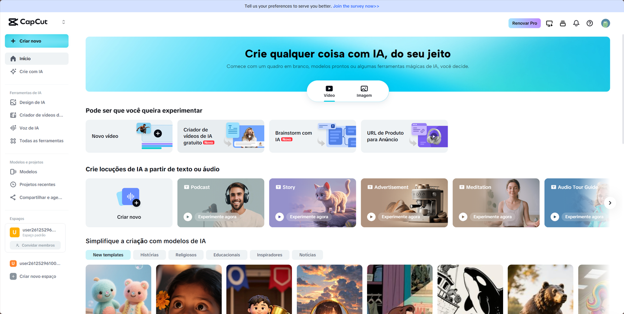 Seleção do tipo de conteúdo de Carnaval e inserção de texto ou imagens no CapCut Online