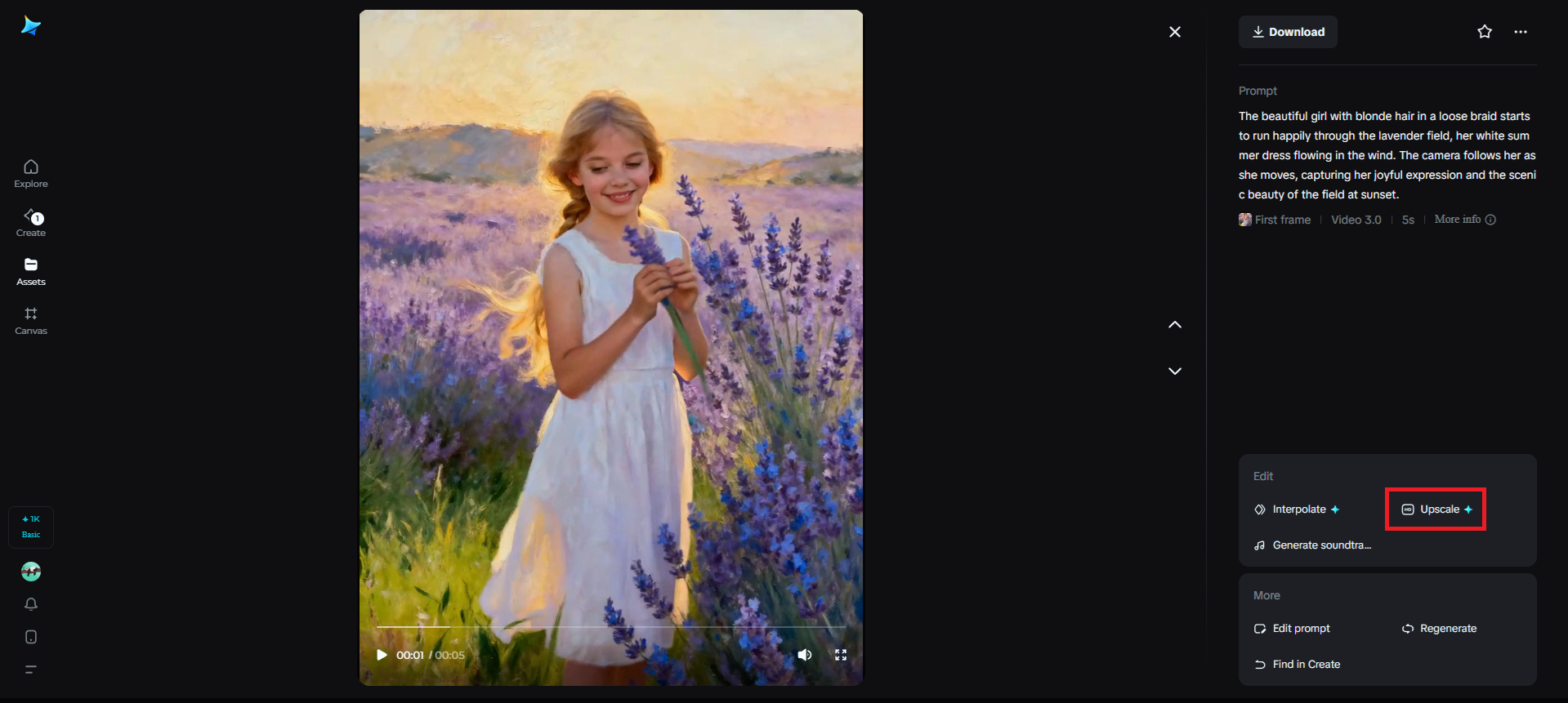 Upscale feature in Dreamina