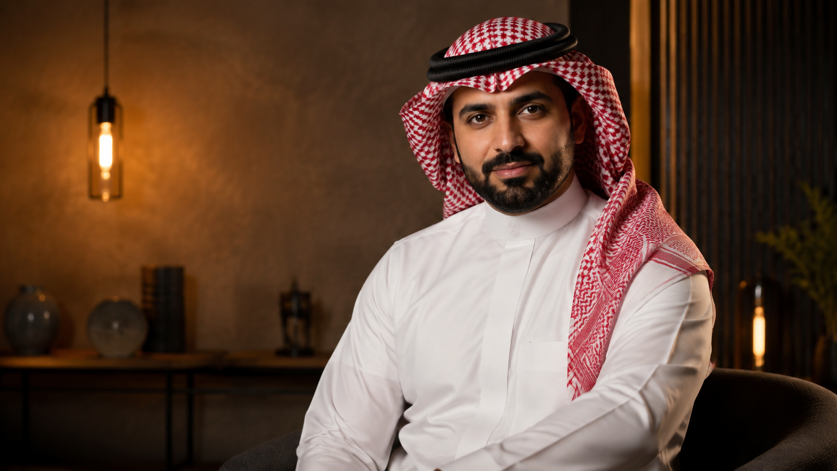 Warm Modern Studio Portrait for gemini arabic men prompts
