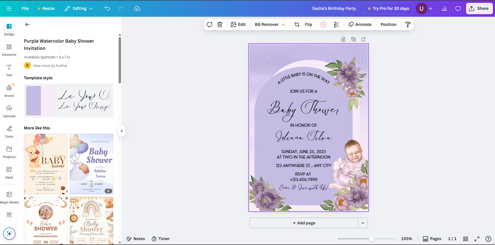 Invitación para baby shower en colores pastel con gráficos adorables