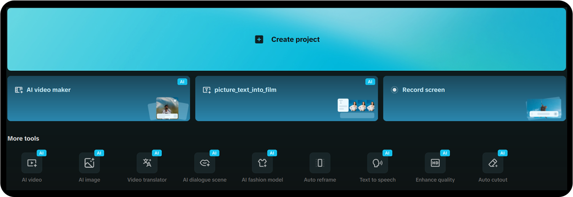 Tạo dự án mới trên CapCut PC