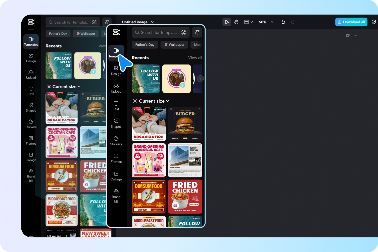 Maglagay ng text prompt at mag-upload ng larawan sa tool ng Design Agent ng CapCut
