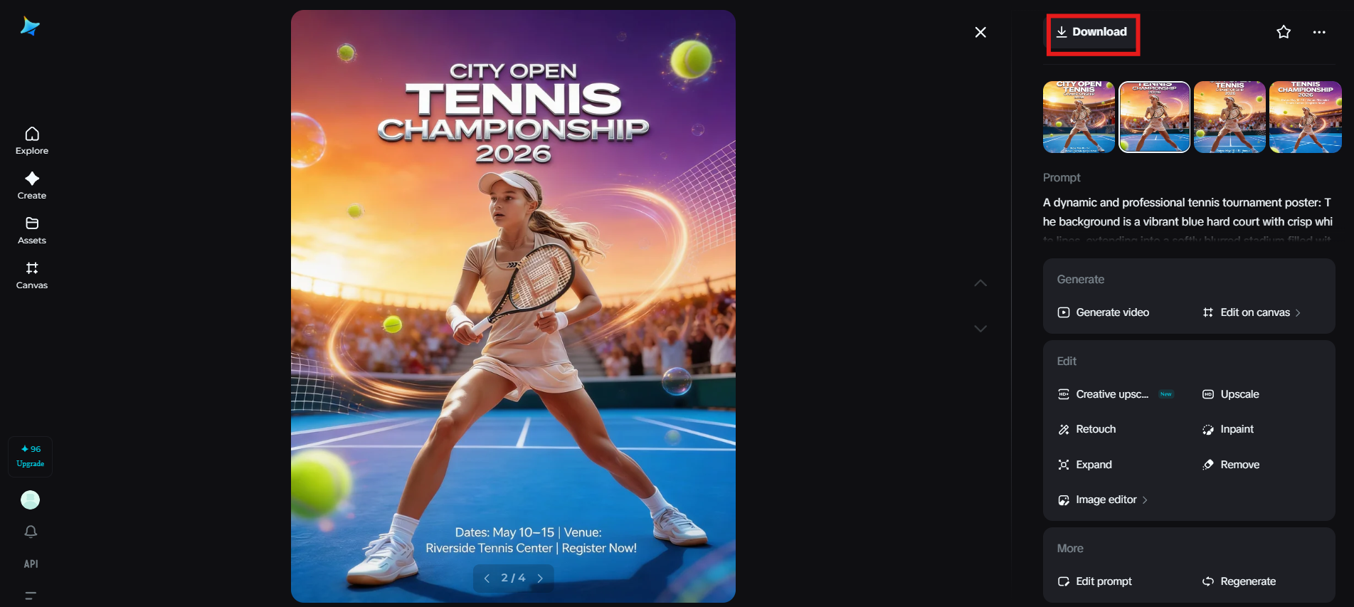 デザイン済みのテニスポスターをダウンロード