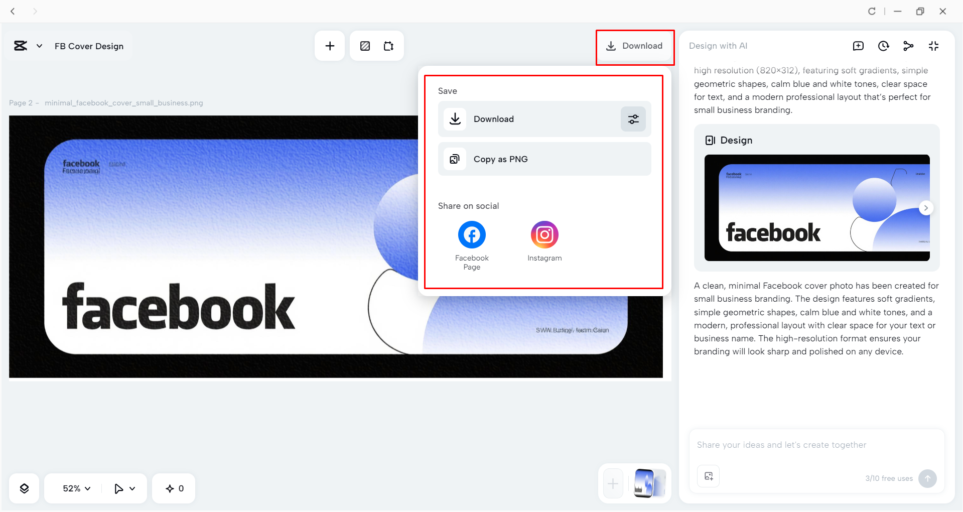 Downloading the image from the CapCut desktop video editor