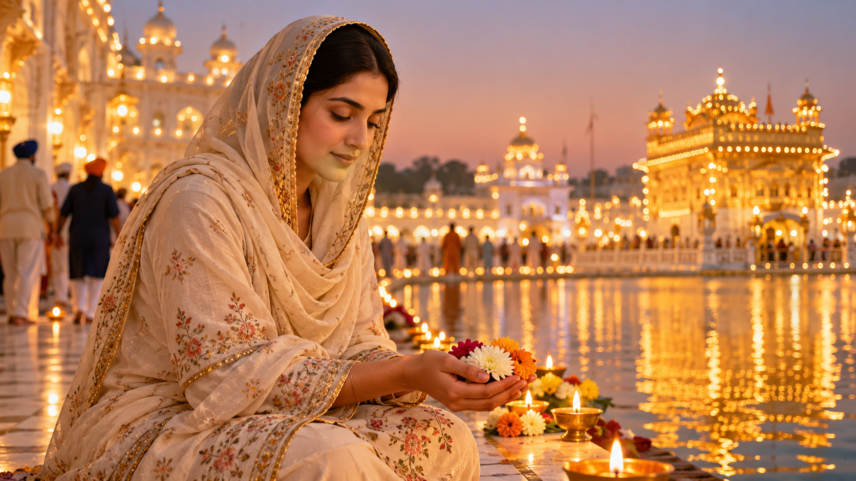 Guru Nanak Jayanti AI foto richiede: Offerta dal Sarovar