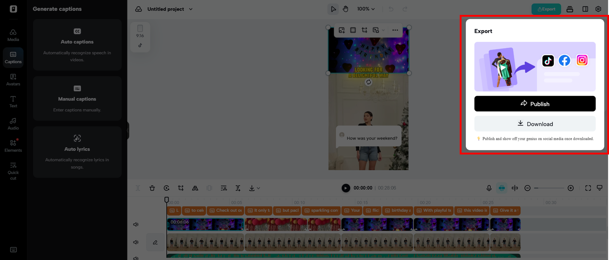 Publish or download your created video