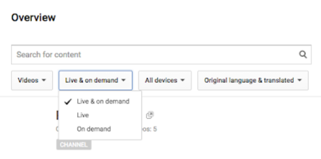 Pagpili ng live at on-demand na data sa YouTube Studio
