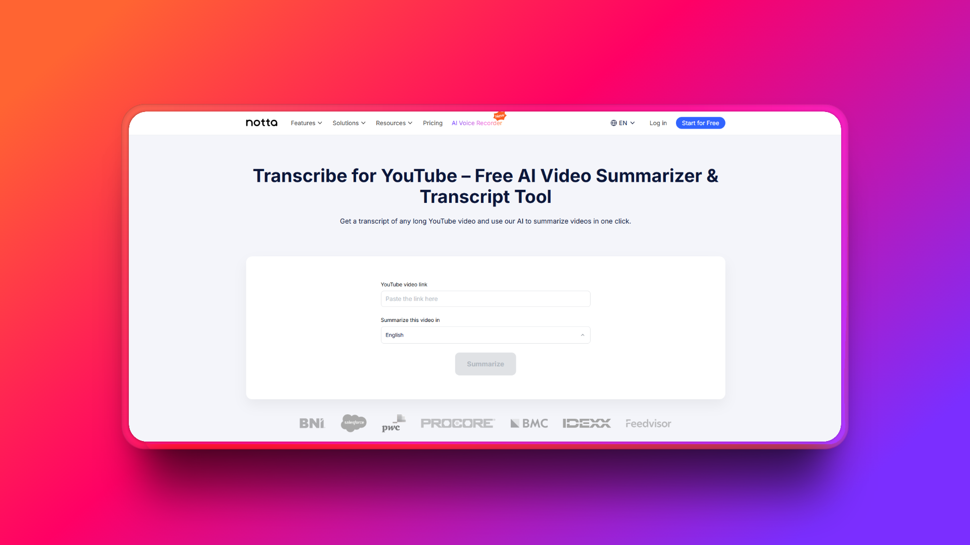 Notta YouTube Video Summarizer