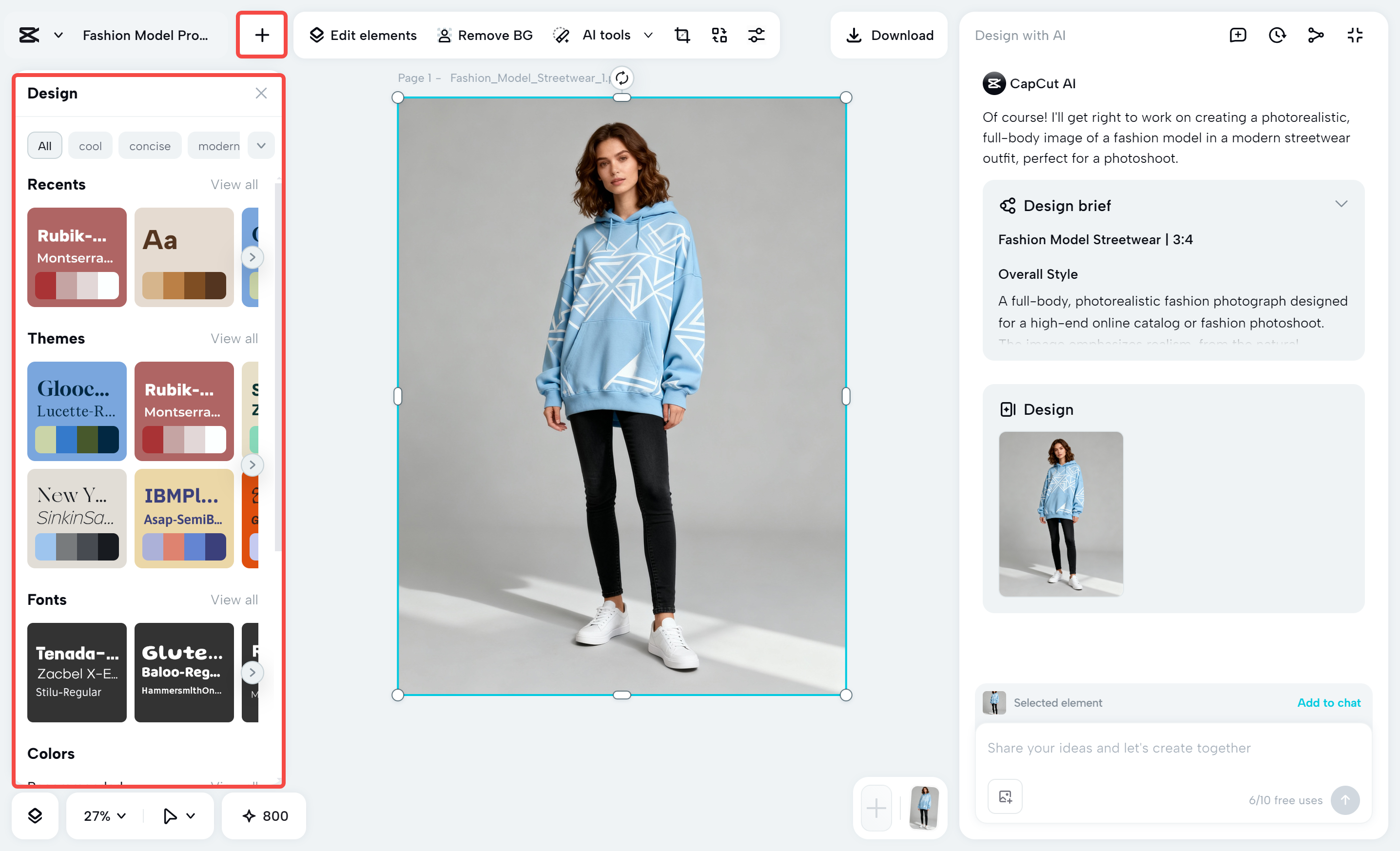 Editing the fashion model in the CapCut desktop video editor
