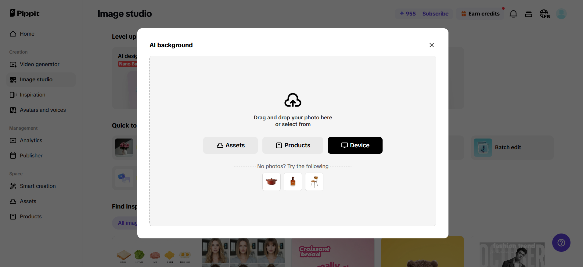 Customize your image background with Pippit