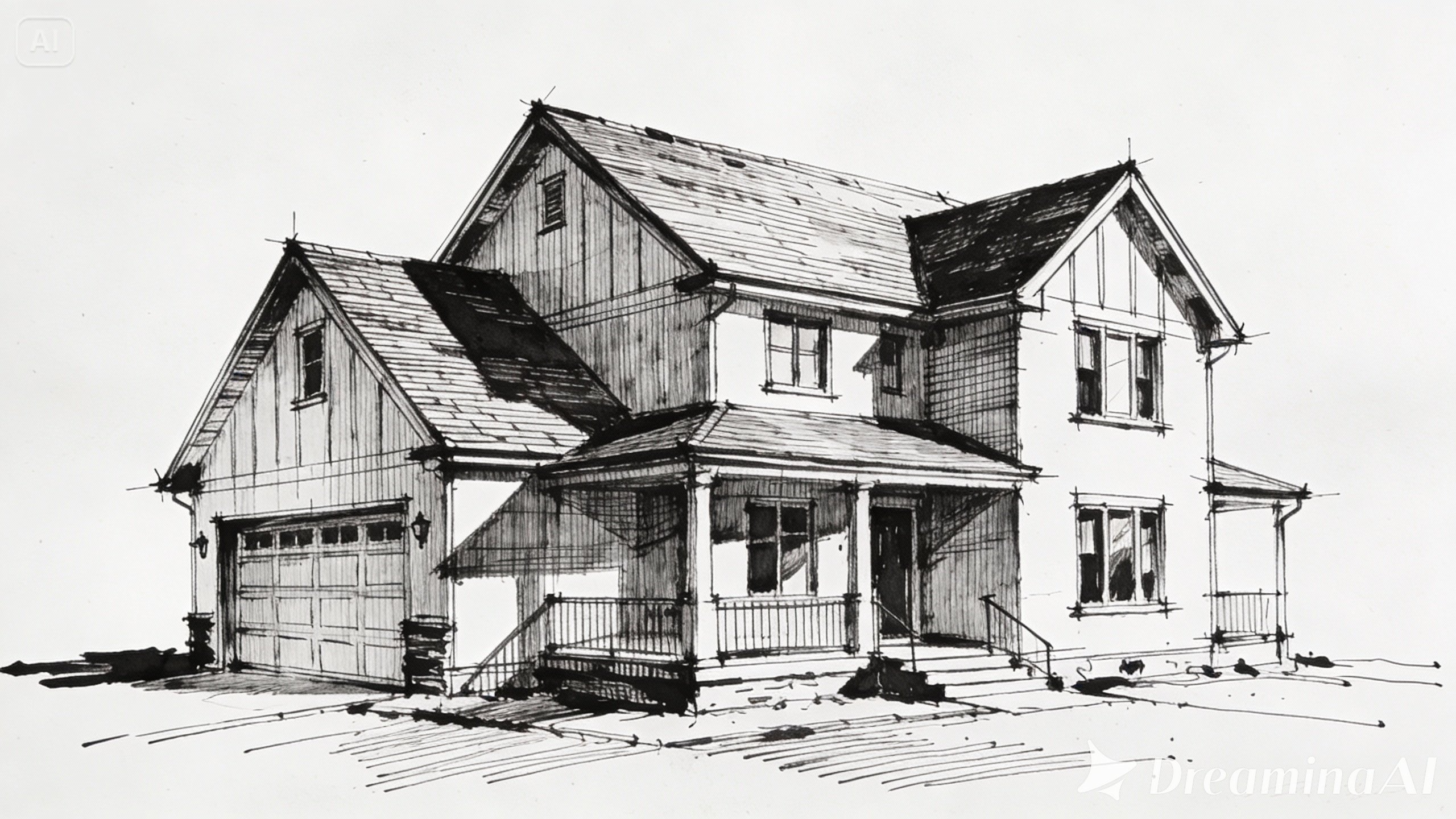 House illustration black and white