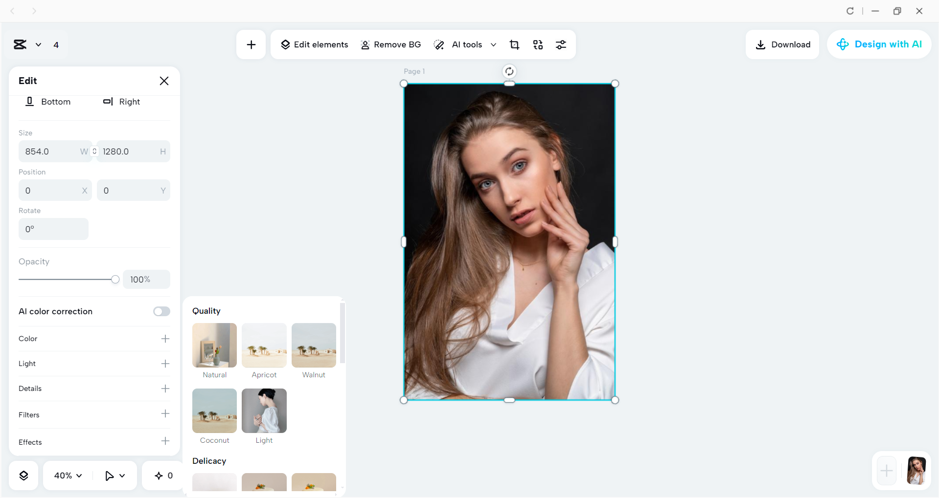 Interface of the CapCut desktop video editor - the best tool for adding filters to photos
