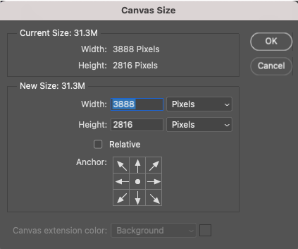 Increasing the canvas size to stitch images in Photoshop