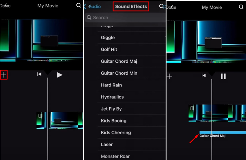 Image showing how to add sound effects to iMovie on iPhone