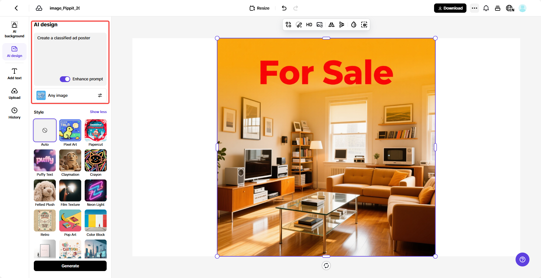 Text to design creation