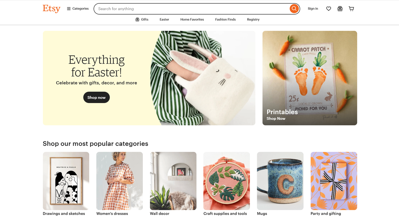 Etsy interface
