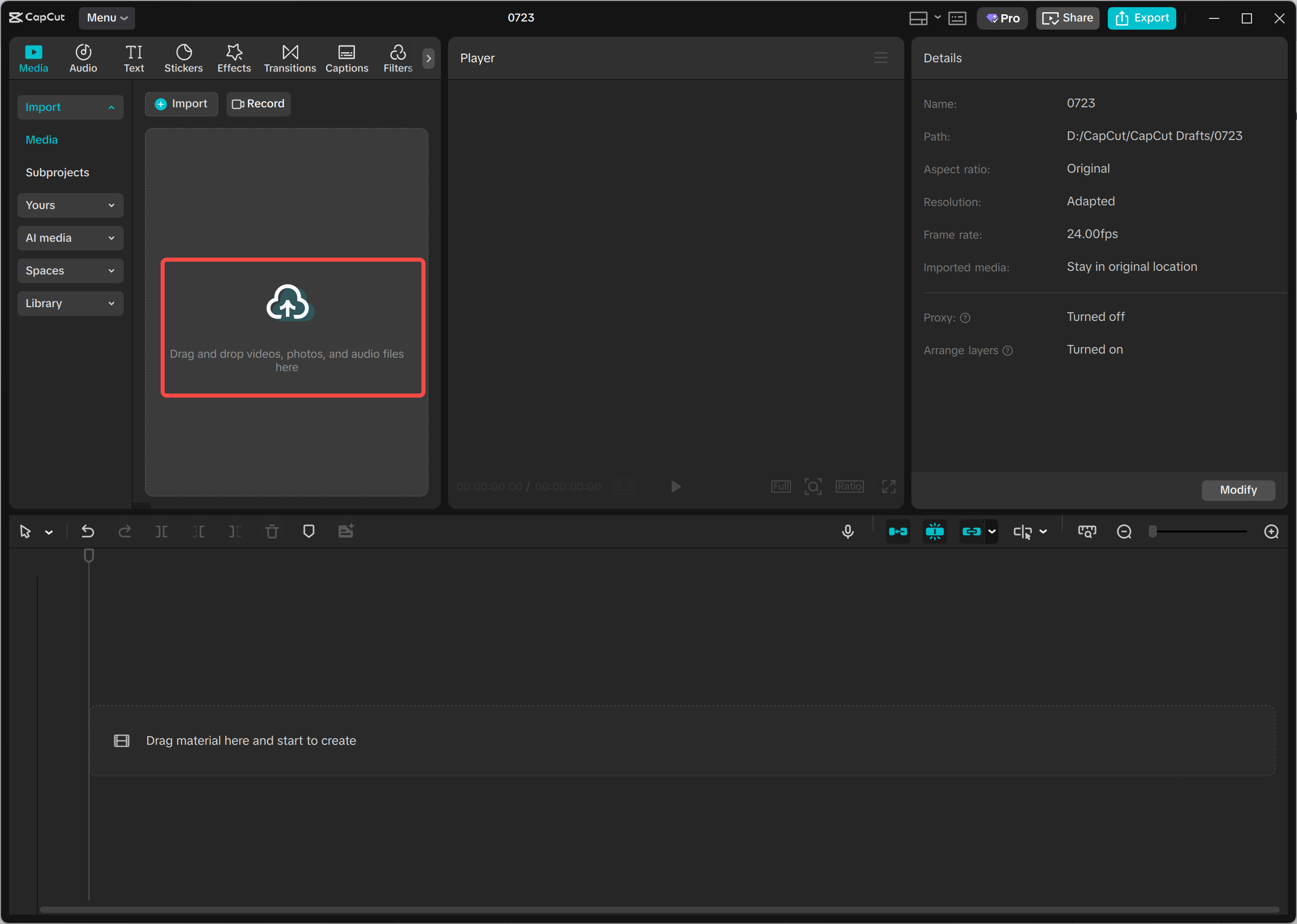 Importing the video into the CapCut desktop video editor