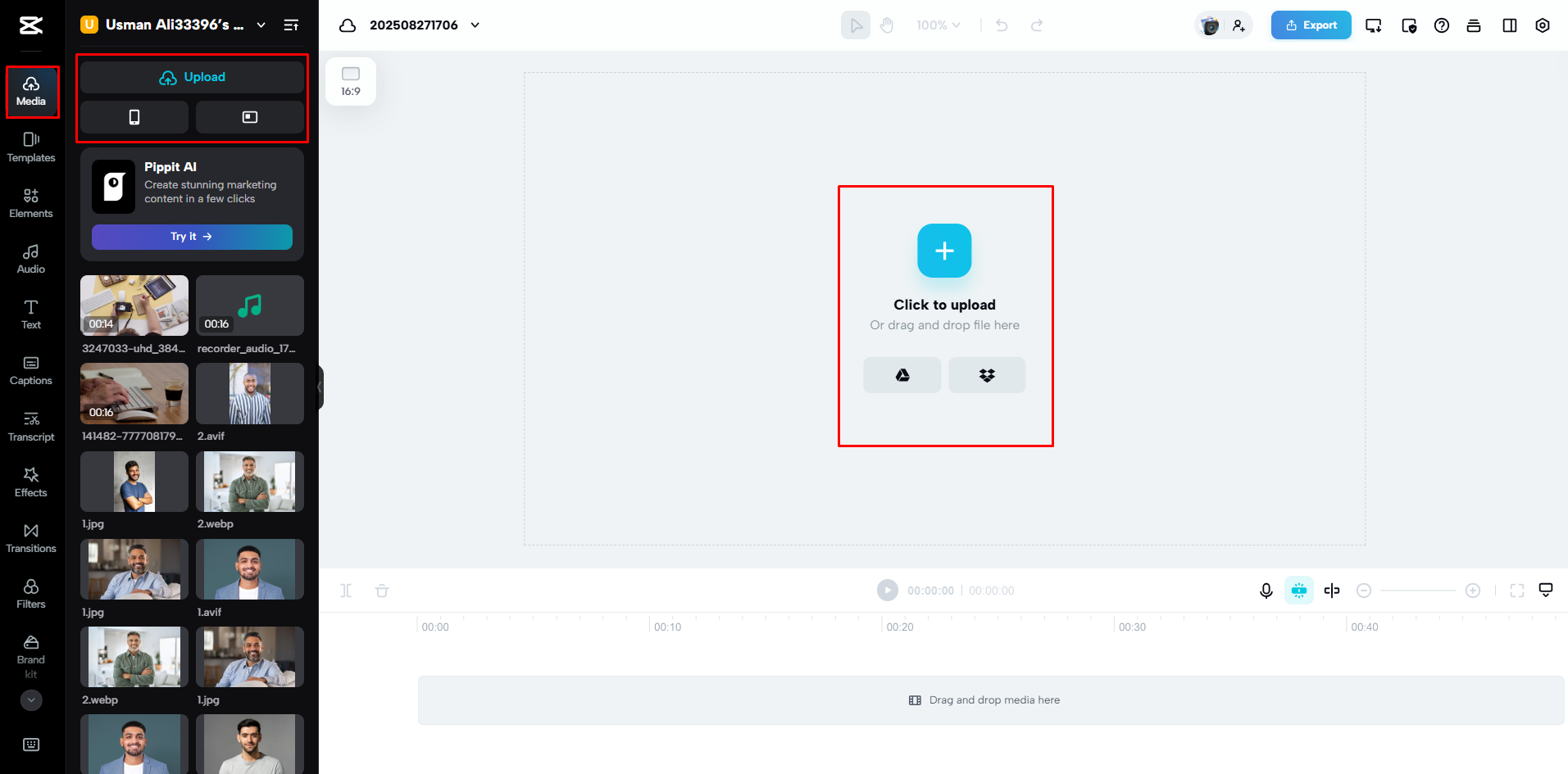 Uploading a video to CapCut Web