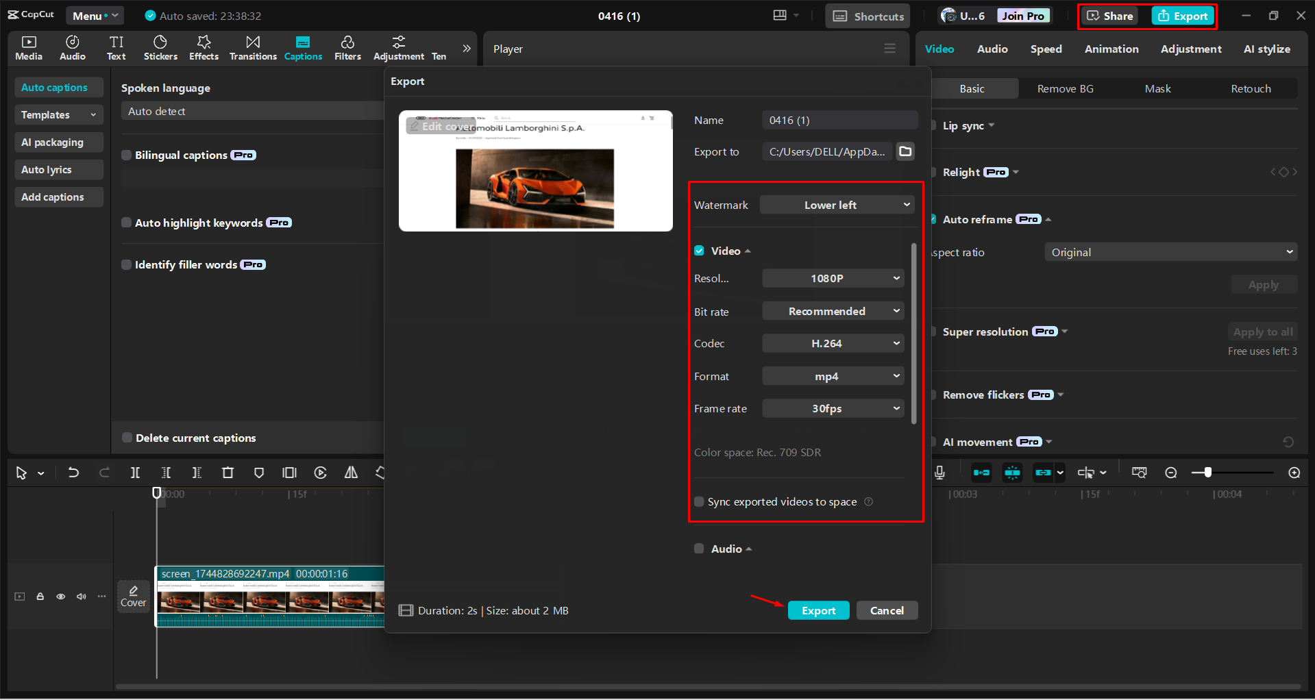 Exporter une vidéo à partir de l' CapCut éditeur vidéo de bureau