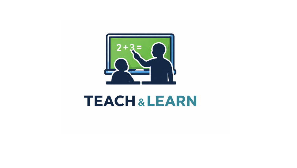 Teacher and student silhouette logo with chalkboard