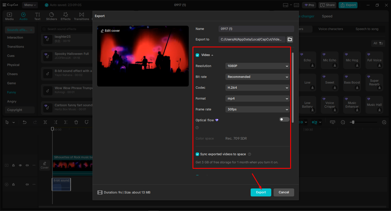 Exporting the media from the CapCut desktop video editor