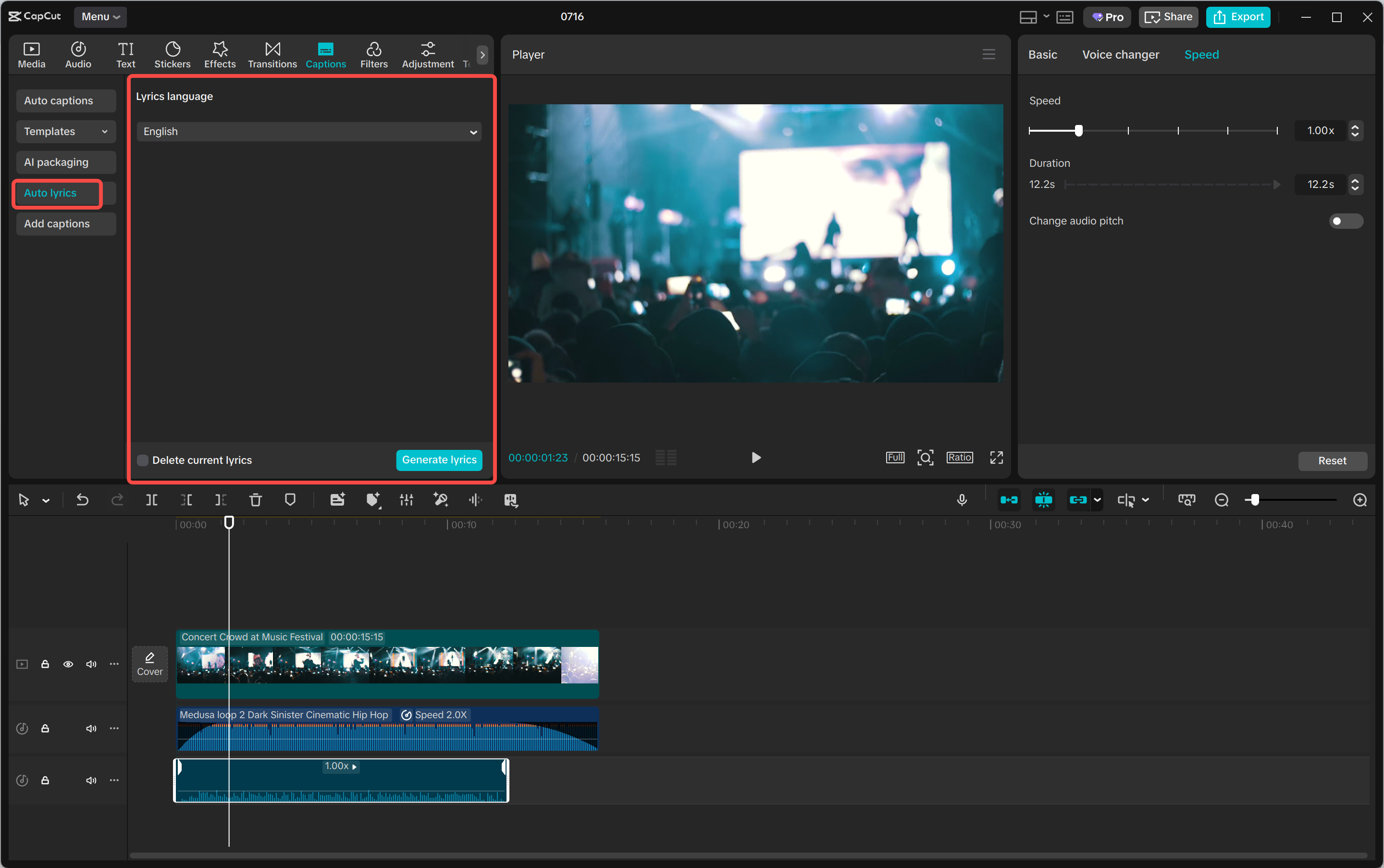 CapCut lyrics translation