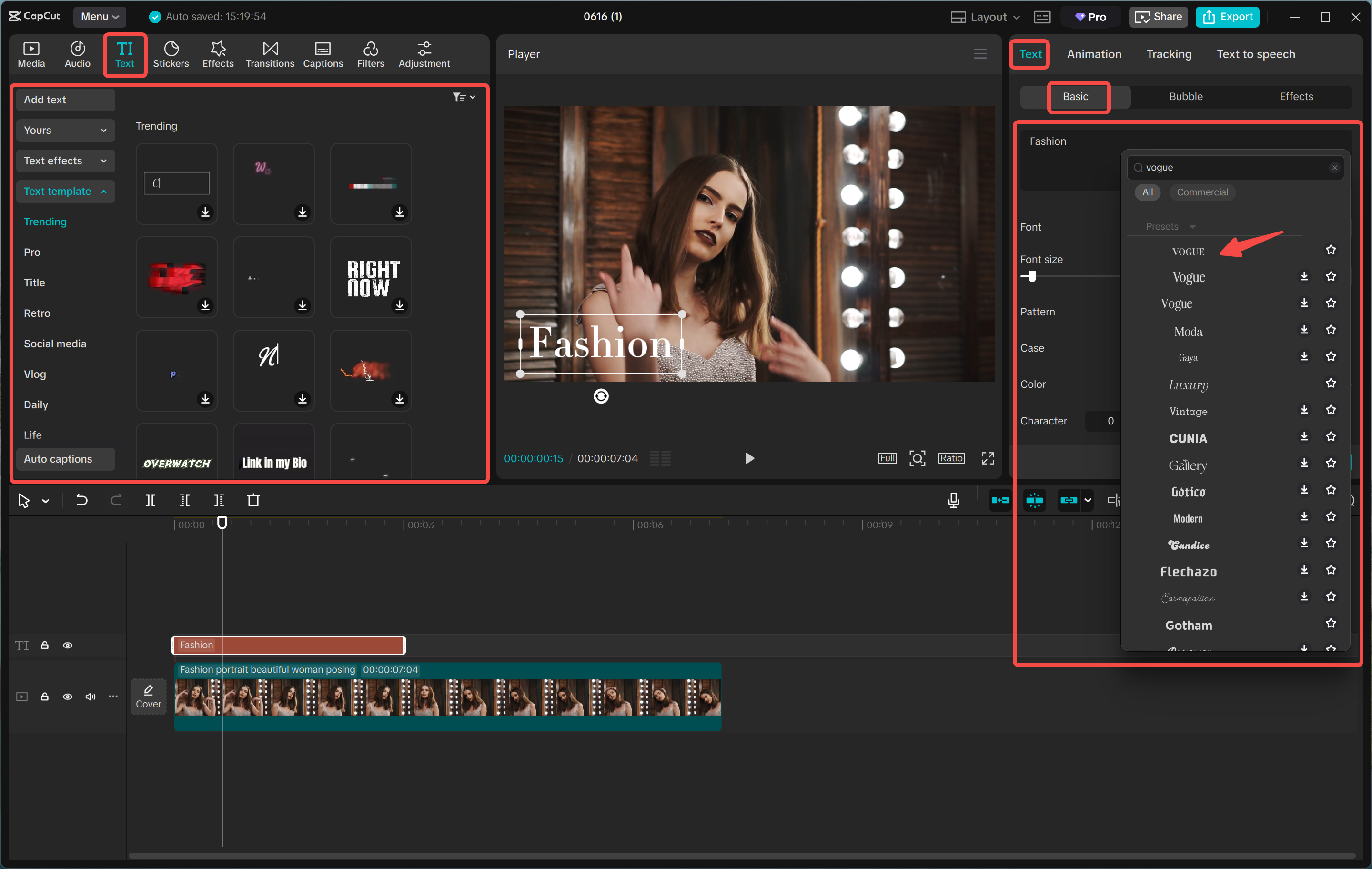Adding Vogue fonts to a video with the CapCut desktop video editor