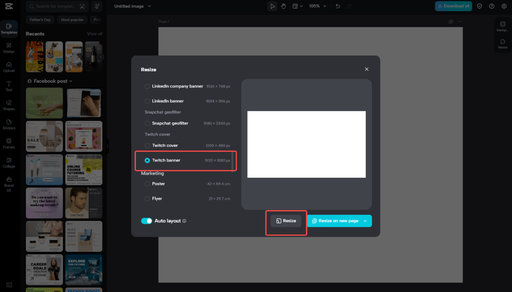 Resizing the Twitch overlay in CapCut