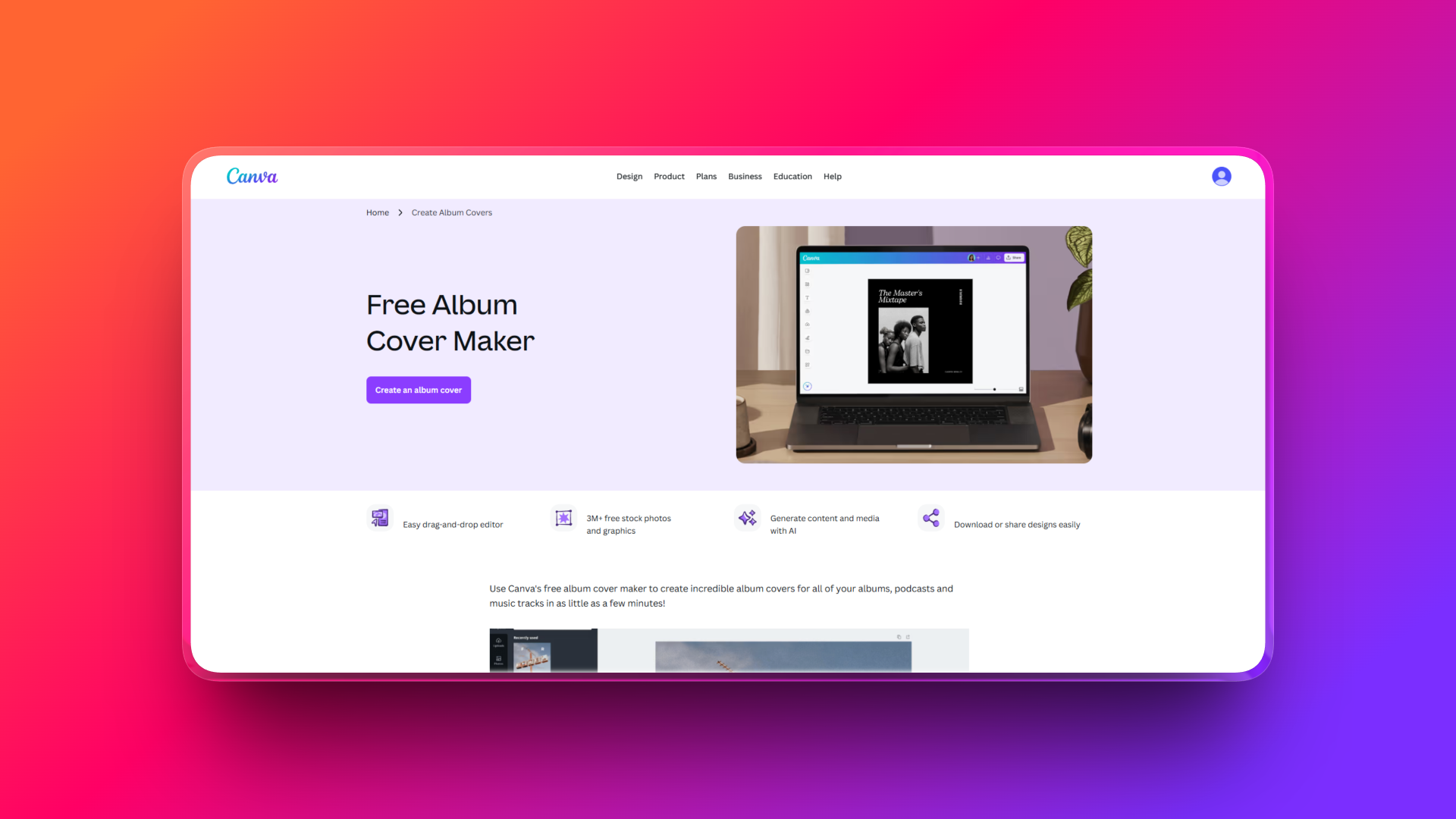 AI album cover generator by Canva