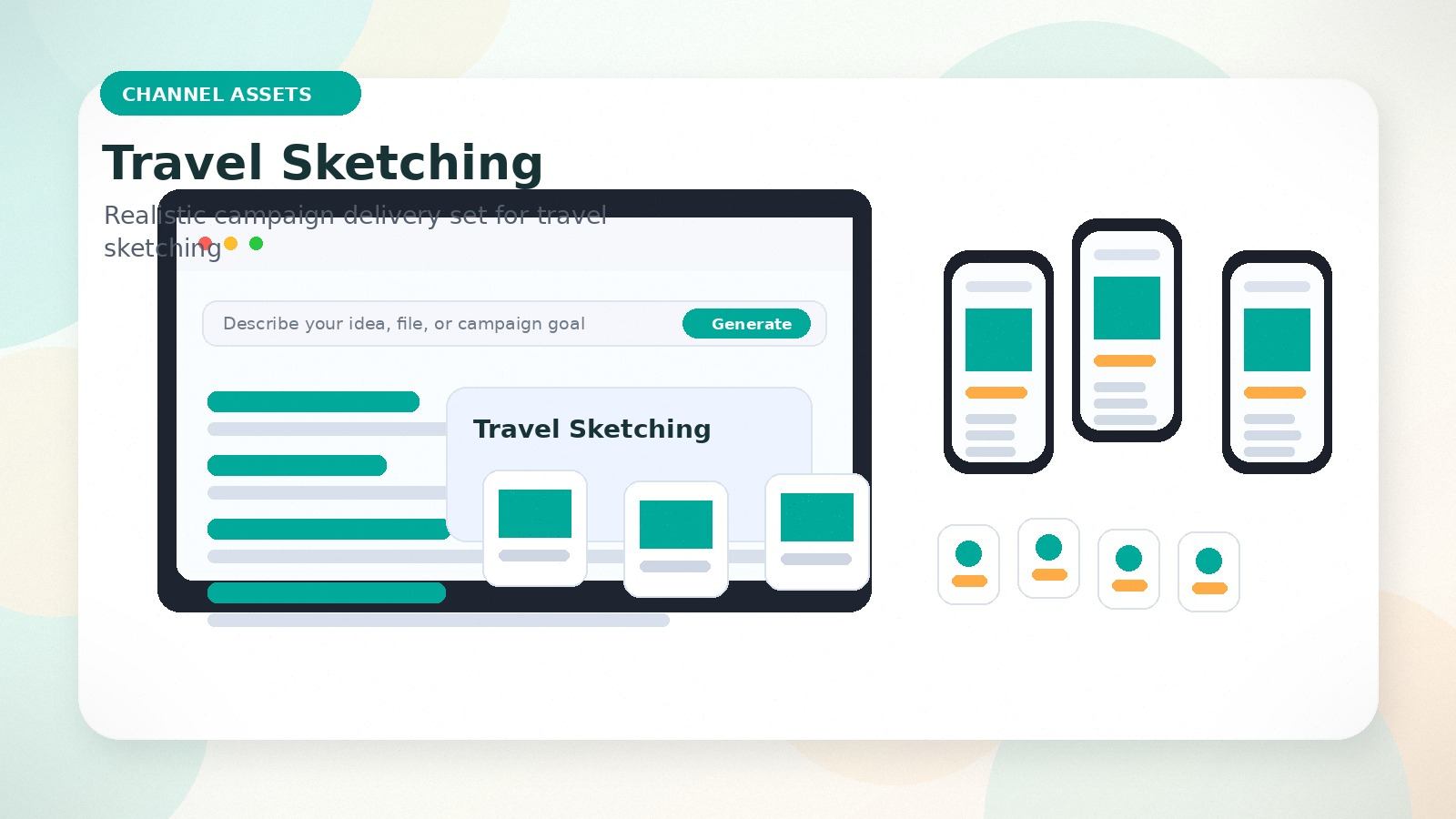 Travel Sketching realistic channel assets visual for travel sketching