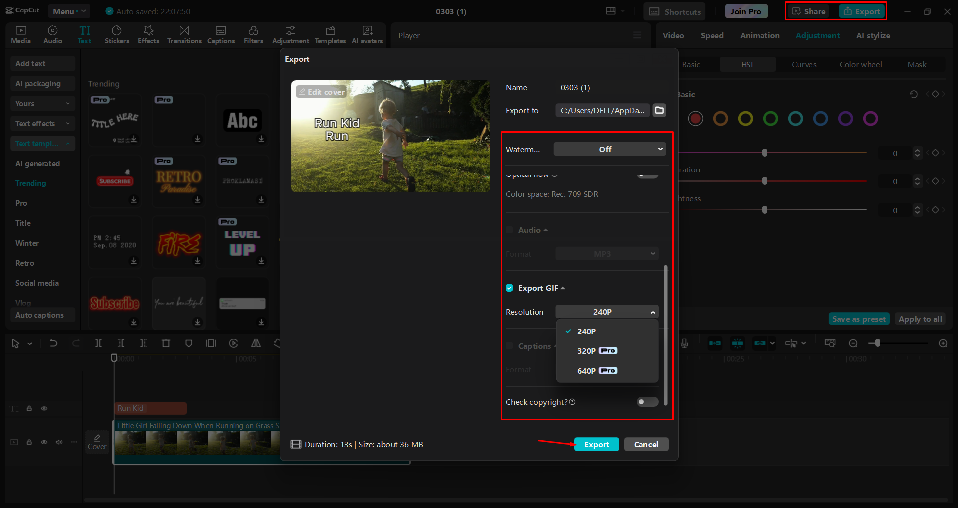 การส่งออก GIF จากโปรแกรมแก้ไขวิดีโอเดสก์ท็อปCapCut