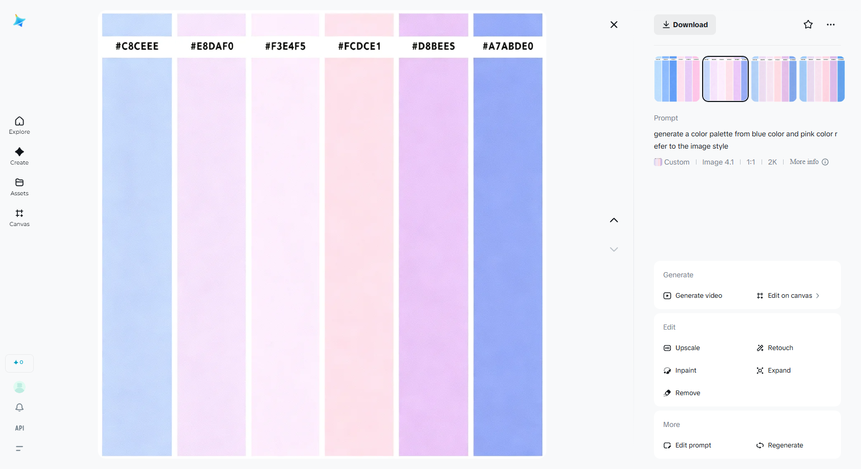 Generate a color palette from two color using Dreamina