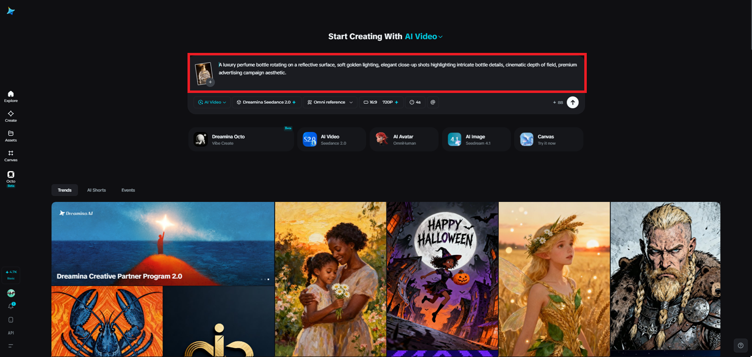 Image-to-video generator feature in Dreamina