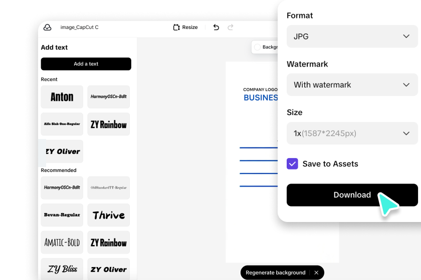 Exporte com e sem marca d'água.