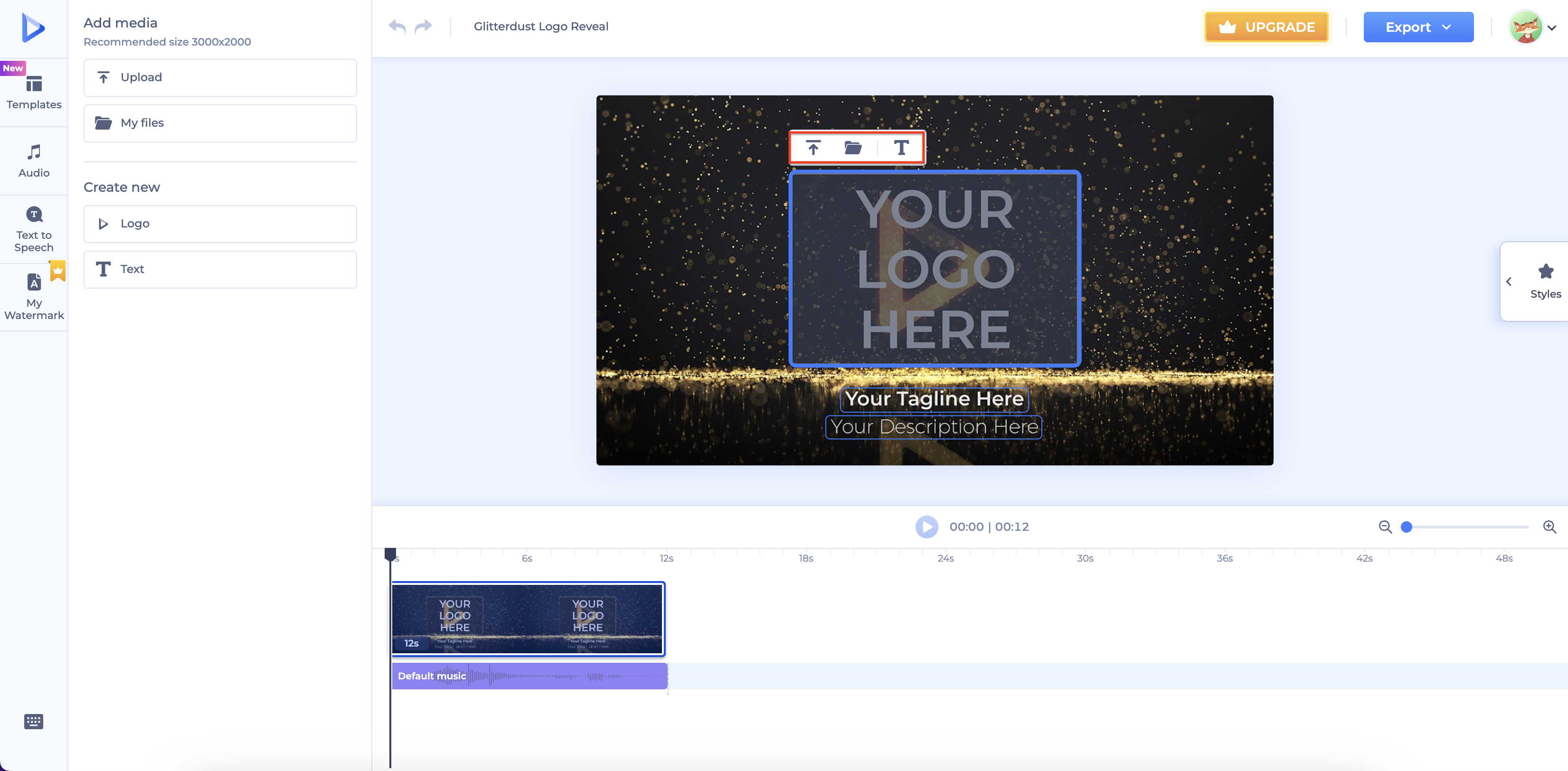 Renderforest scene customization with logo and text fields