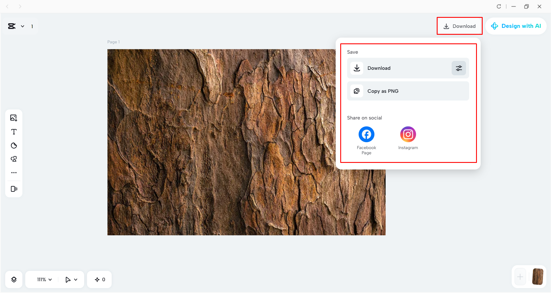 Downloading the image from the CapCut desktop video editor