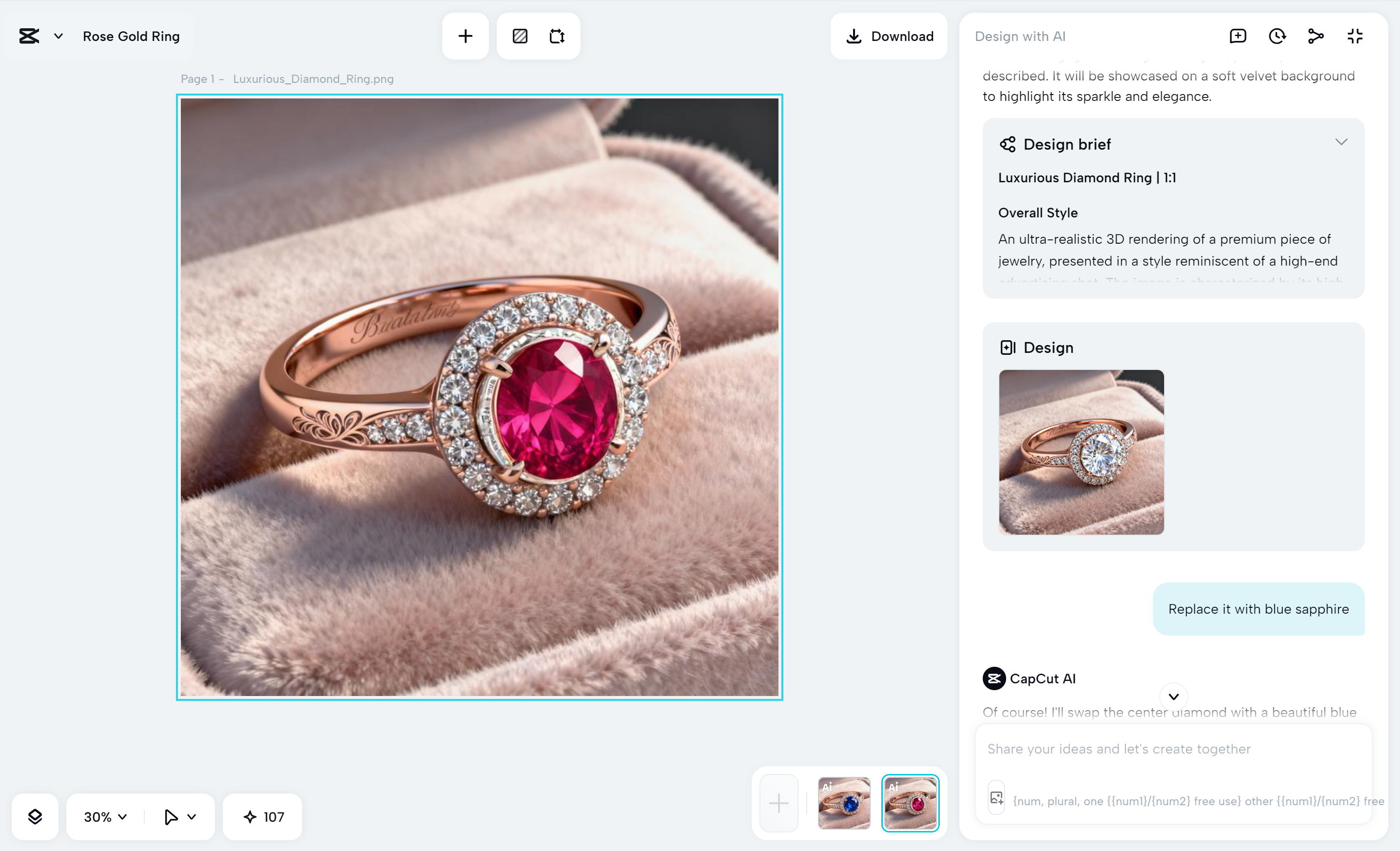 Editing interface of the CapCut desktop video editor- the best free AI jewelry design generator