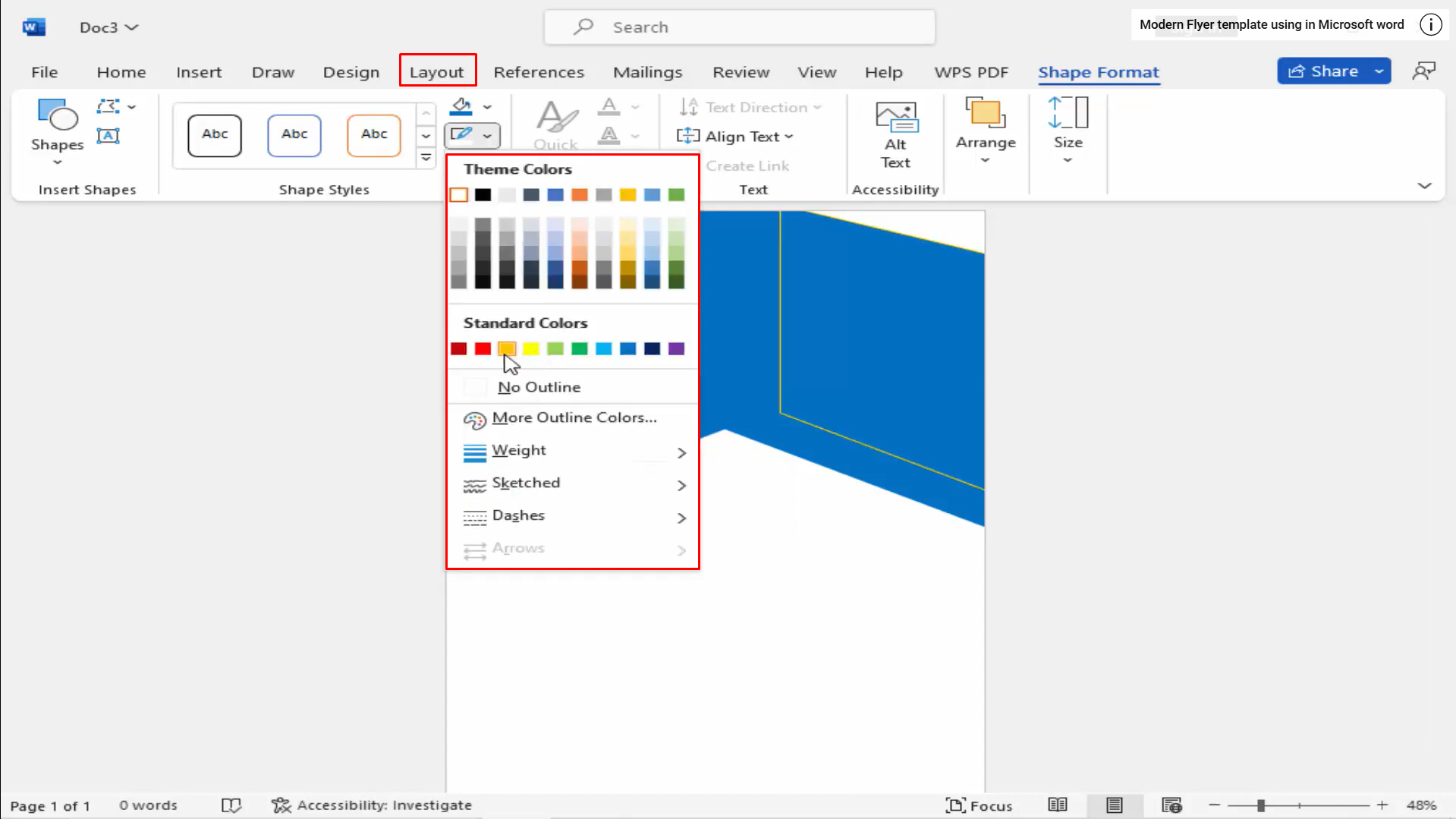 Choosing a flyer template in Word on desktop