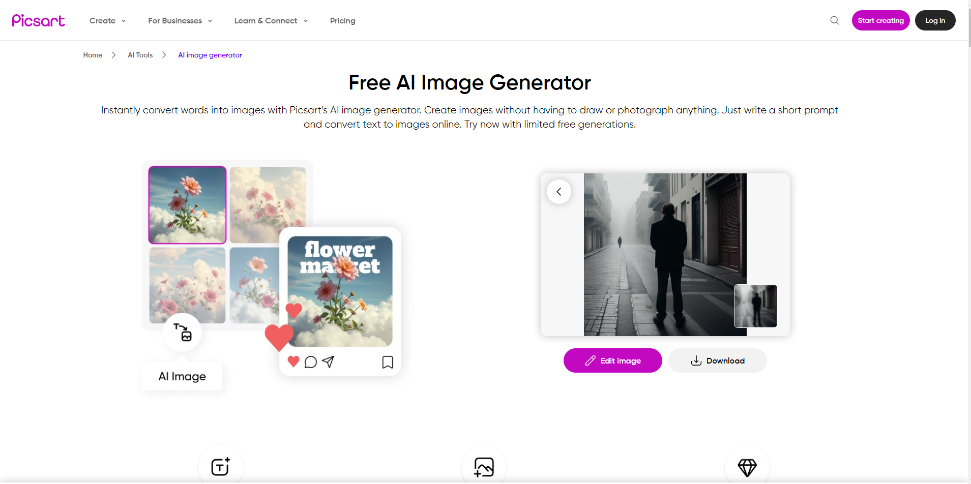 Picsart felülete - a legjobb ingyenes online AI képgenerátor