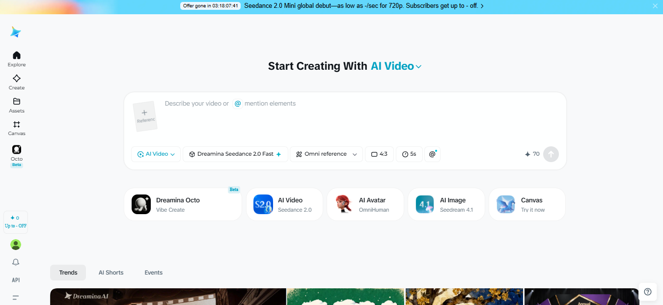 Open Dreamina's AI video generator