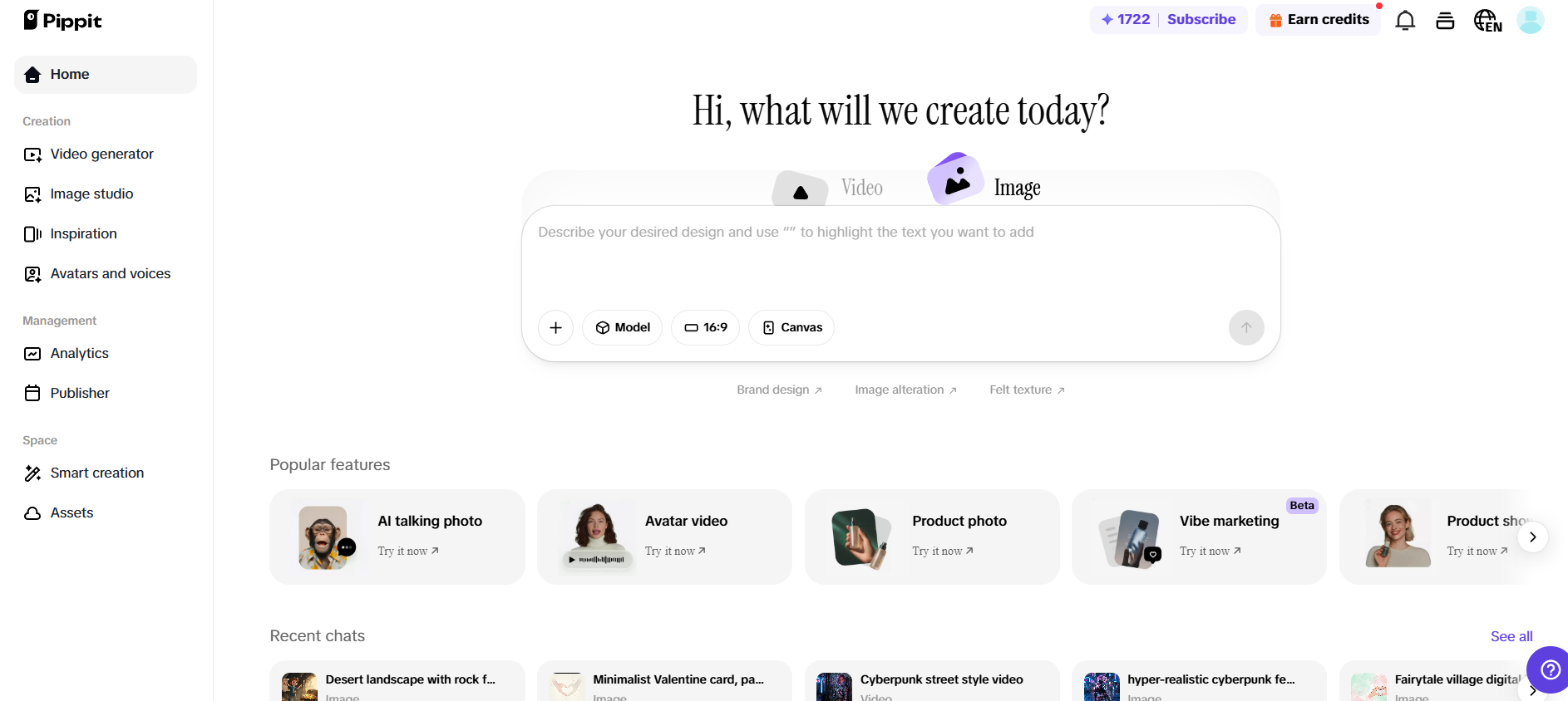 Головна сторінка Pippit