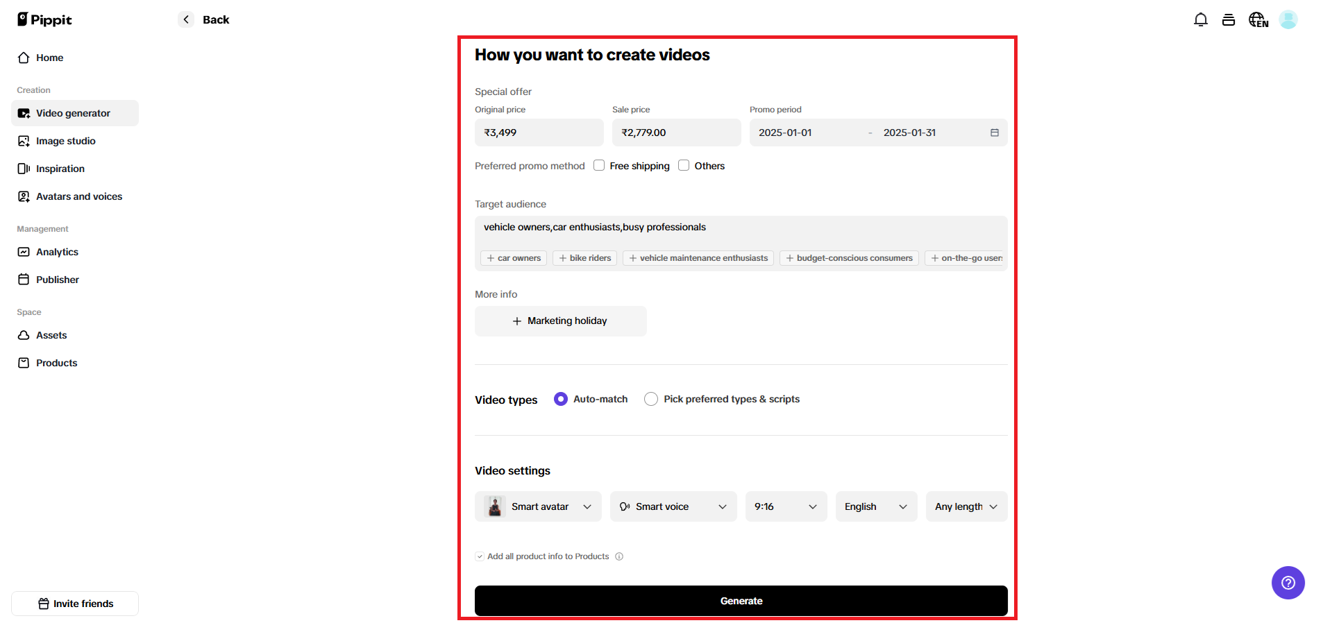 Thiết lập chi tiết video