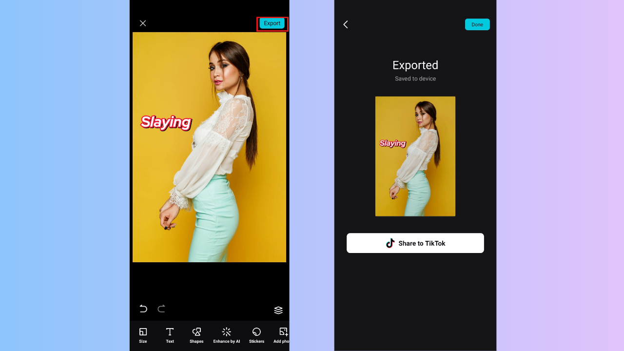 Adjust, export and share