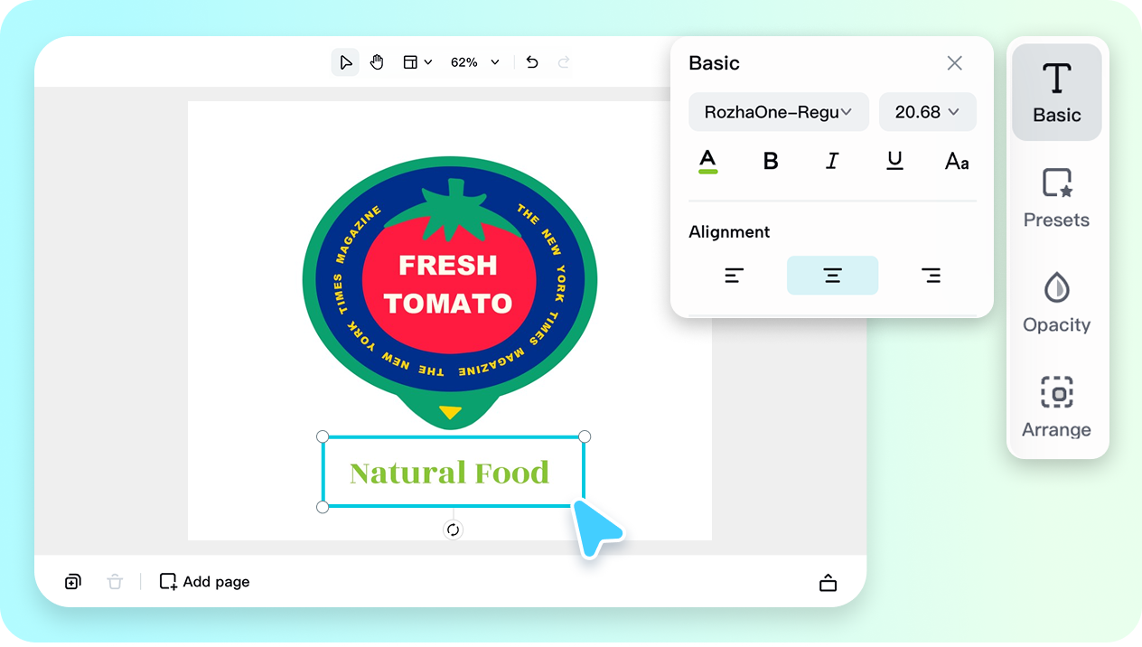 Access fonts & shapes library to make stickers