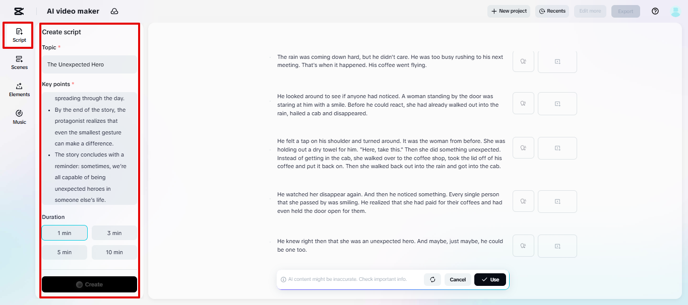 Create your text script