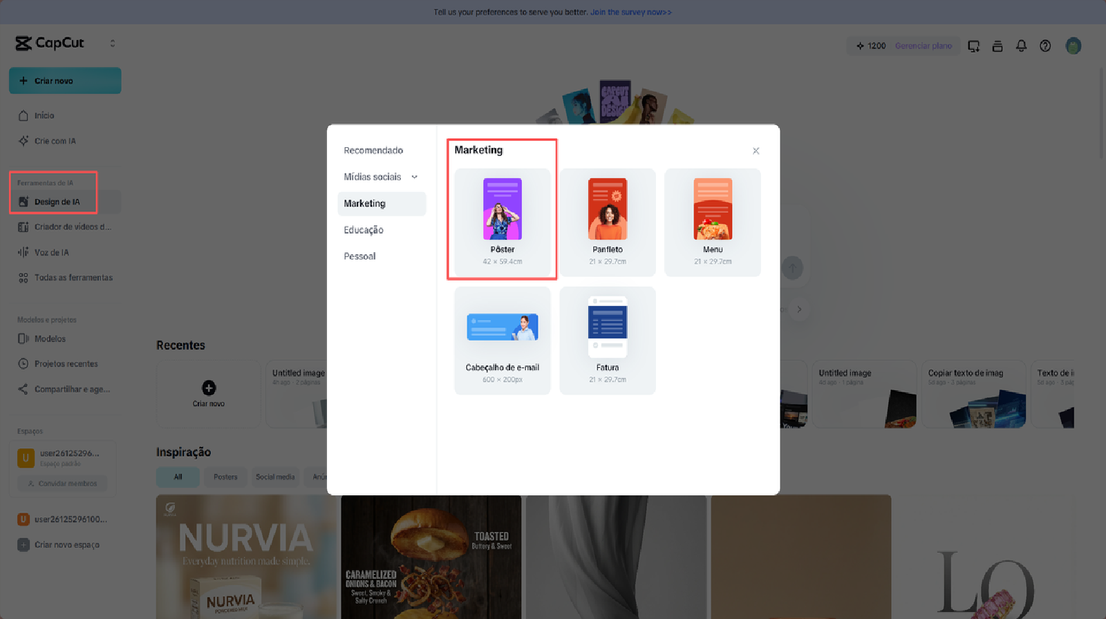 Escolher o tamanho do pôster online