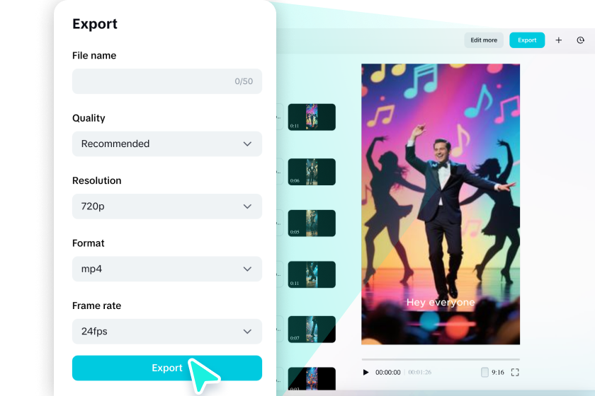 Export your project and post it instantly using CapCut's AI video generator for TikTok